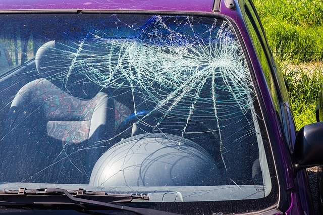 Broken car window.